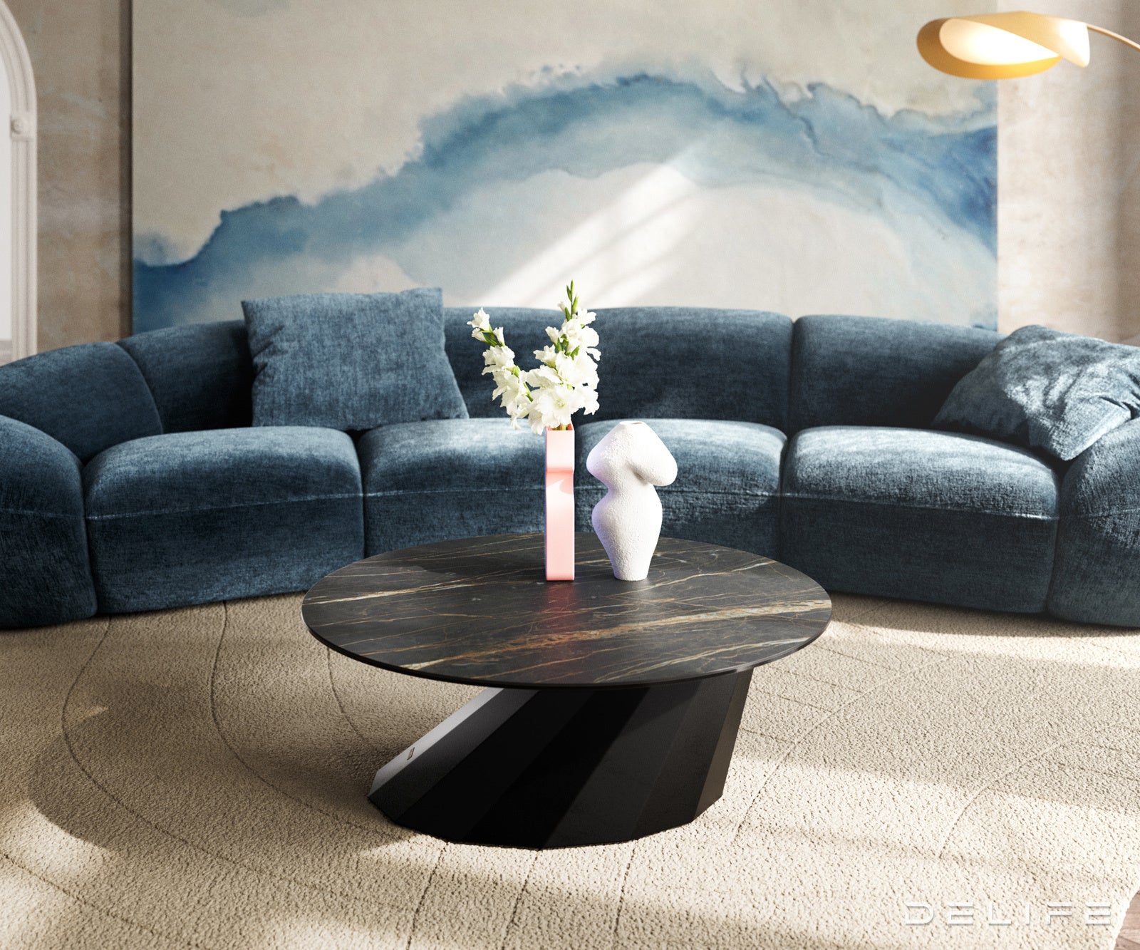 Klub mizica Edge 90x90cm, Material: keramika Laminam Noir Desir