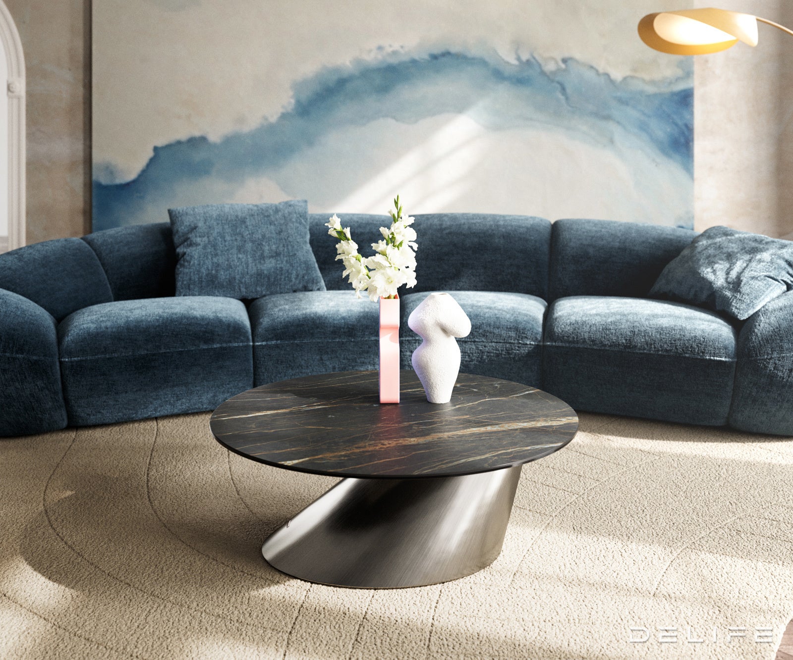 Klub mizica Edge 90x90cm, Material: keramika Laminam Noir Desir