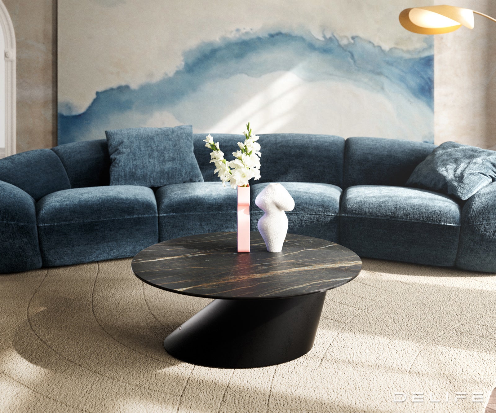 Klub mizica Edge 90x90cm, Material: keramika Laminam Noir Desir