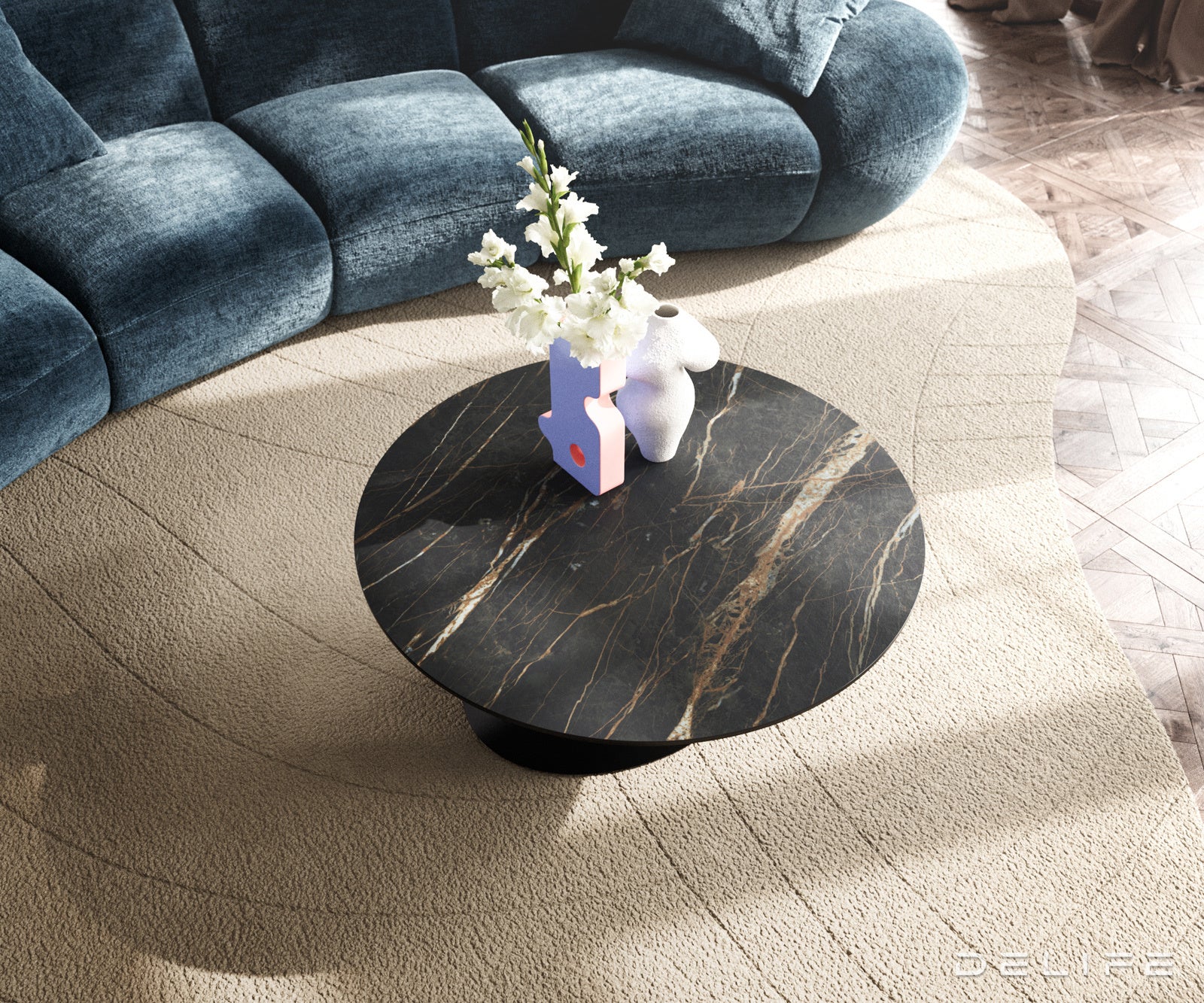 Klub mizica Edge 90x90cm, Material: keramika Laminam Noir Desir