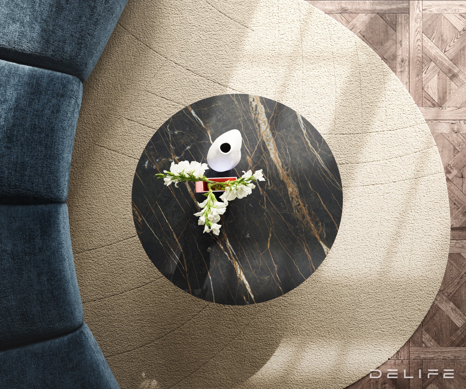 Klub mizica Edge 90x90cm, Material: keramika Laminam Noir Desir