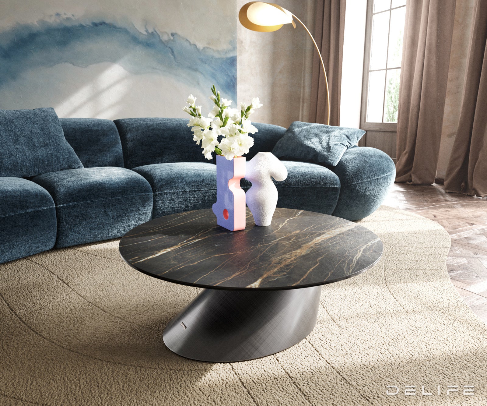 Klub mizica Edge 90x90cm, Material: keramika Laminam Noir Desir