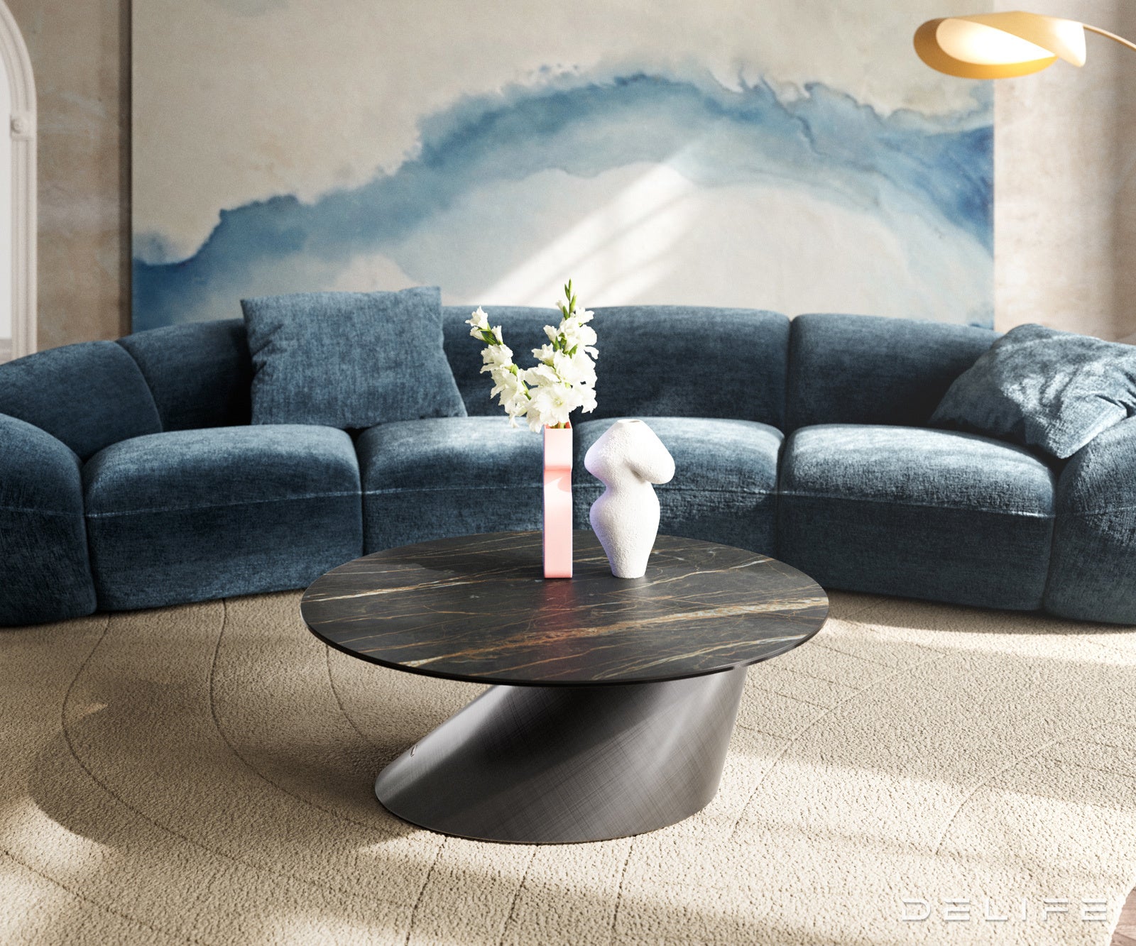 Klub mizica Edge 90x90cm, Material: keramika Laminam Noir Desir