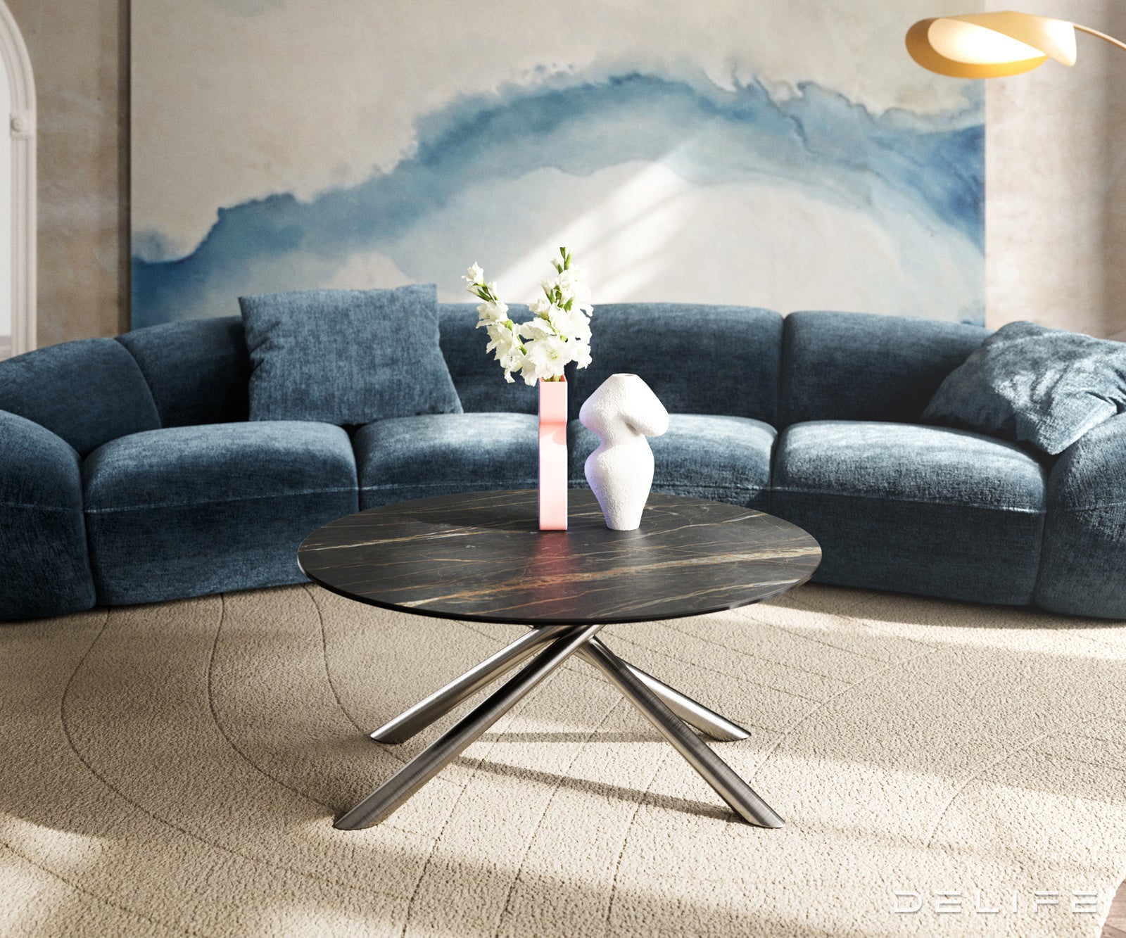 Klub mizica Edge 90x90cm, Material: keramika Laminam Noir Desir