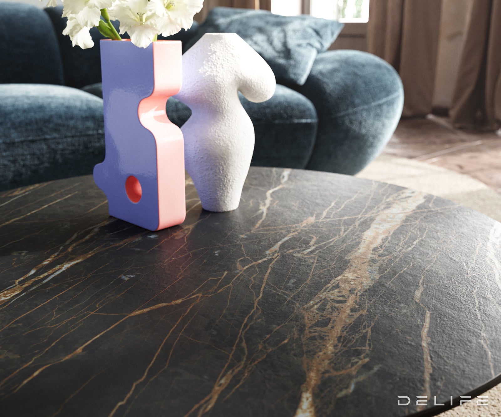 Klub mizica Edge 90x90cm, Material: keramika Laminam Noir Desir