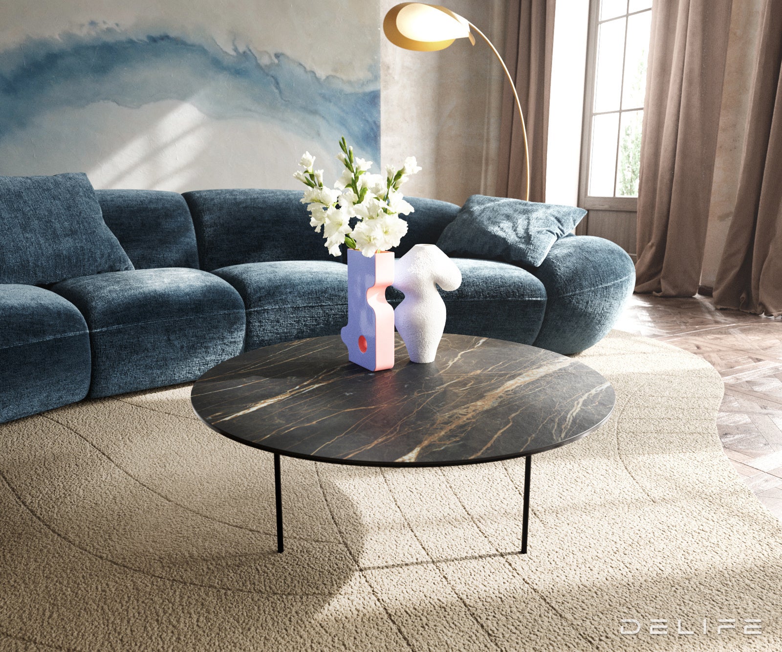 Klub mizica Edge 90x90cm, Material: keramika Laminam Noir Desir