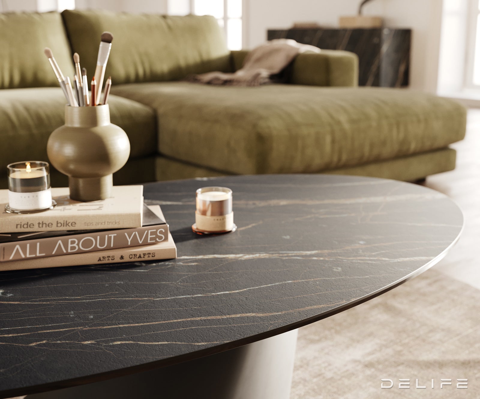 Klub mizica Edge 140x80cm, Material: keramika Laminam Noir Desir