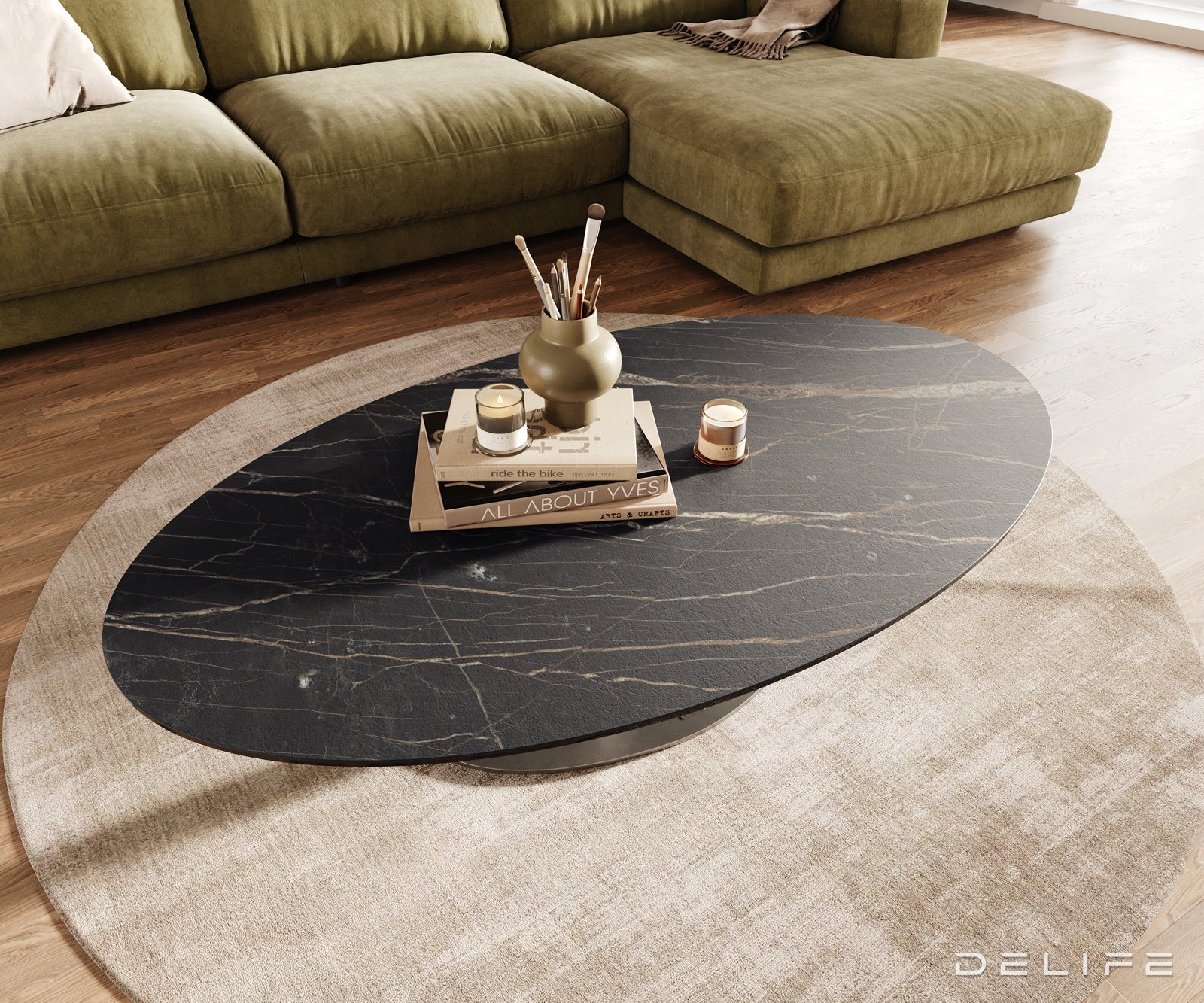 Klub mizica Edge 140x80cm, Material: keramika Laminam Noir Desir