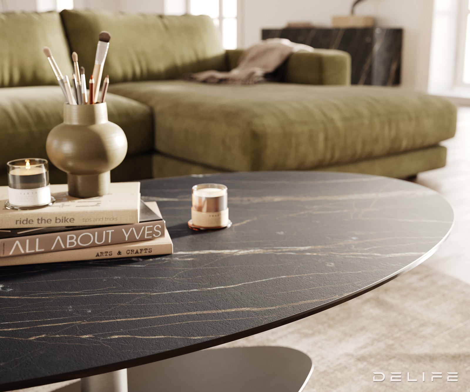 Klub mizica Edge 140x80cm, Material: keramika Laminam Noir Desir