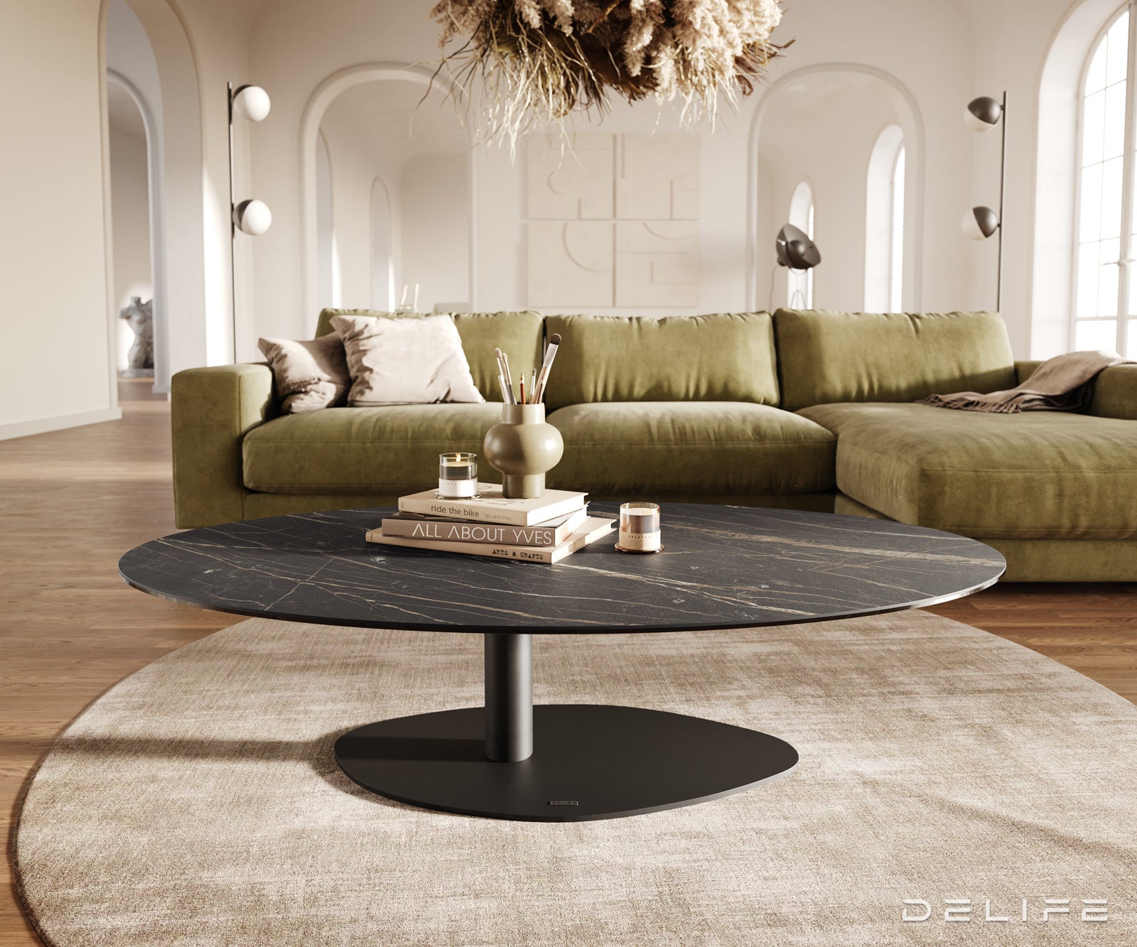 Klub mizica Edge 140x80cm, Material: keramika Laminam Noir Desir