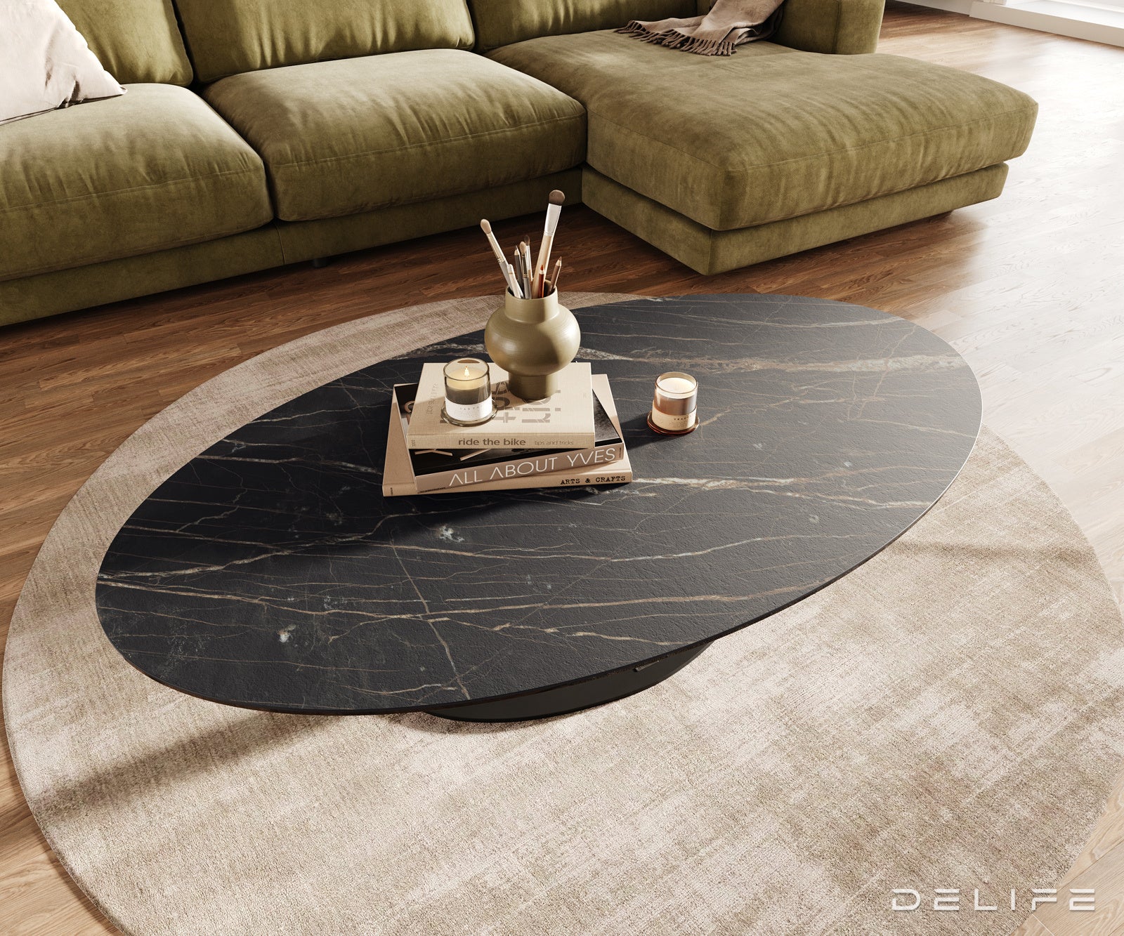 Klub mizica Edge 140x80cm, Material: keramika Laminam Noir Desir