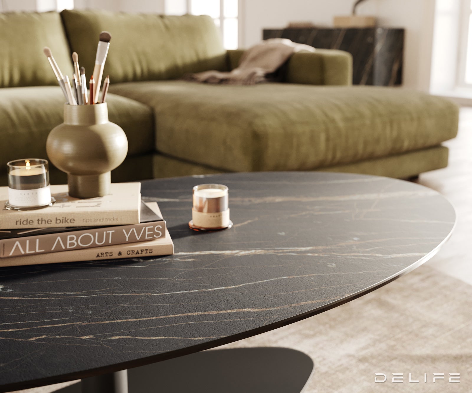 Klub mizica Edge 140x80cm, Material: keramika Laminam Noir Desir