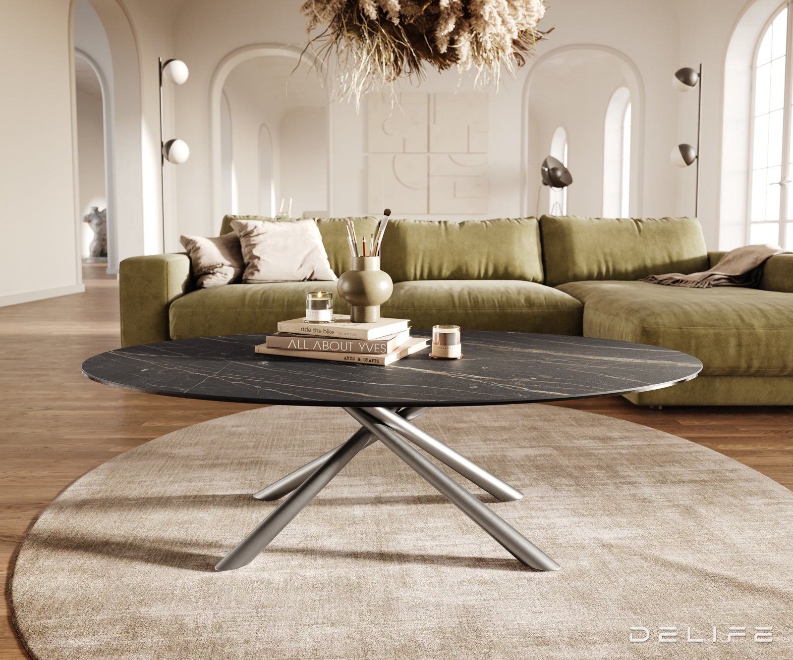 Klub mizica Edge 140x80cm, Material: keramika Laminam Noir Desir