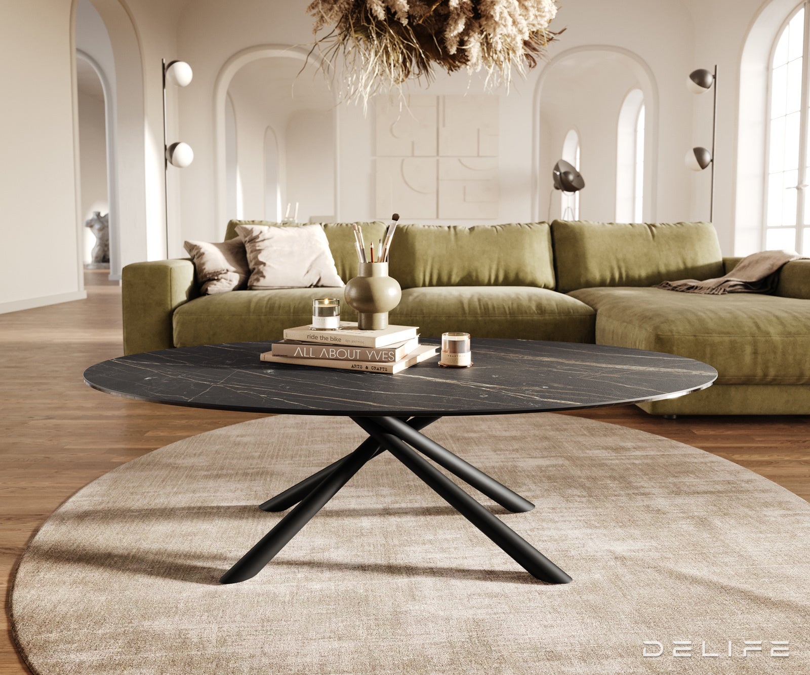 Klub mizica Edge 140x80cm, Material: Keramika Laminam Noir Desir