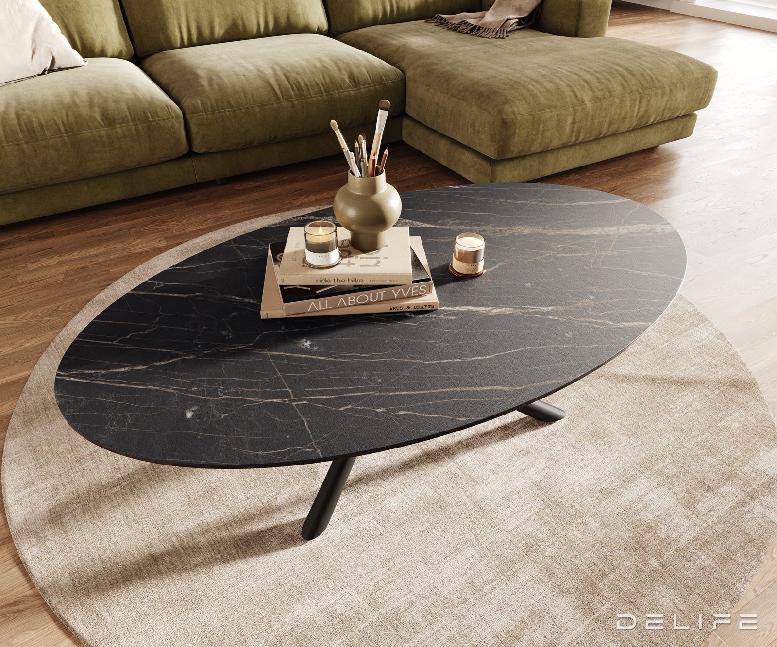 Klub mizica Edge 140x80cm, Material: Keramika Laminam Noir Desir