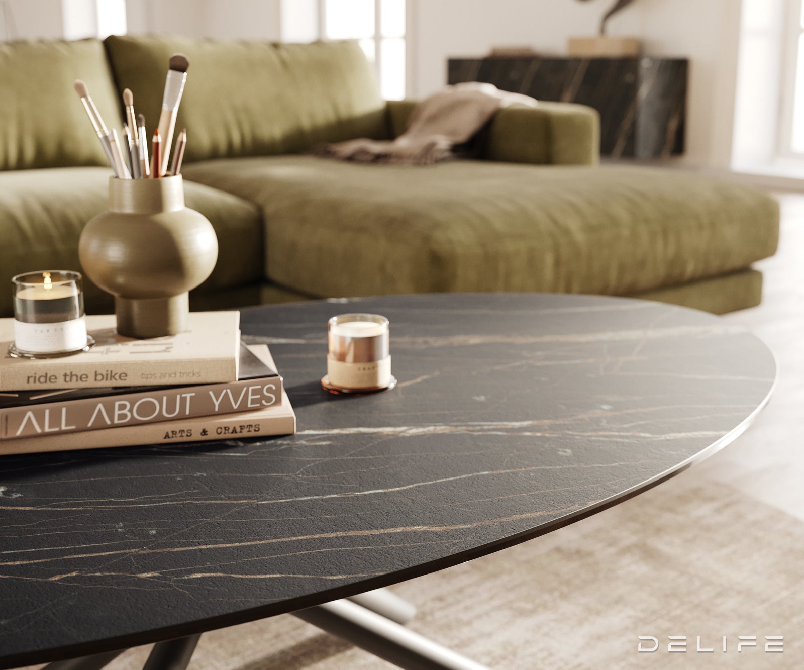 Klub mizica Edge 140x80cm, Material: Keramika Laminam Noir Desir