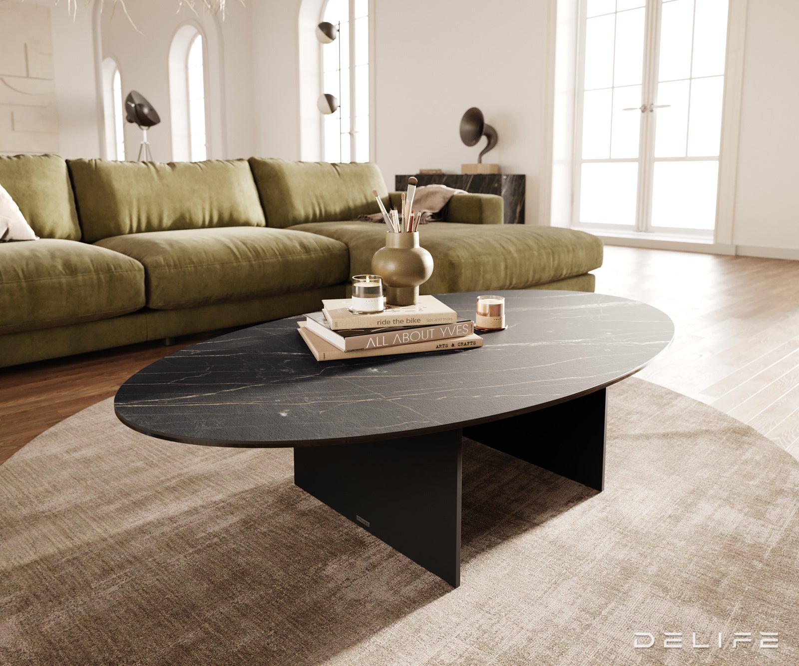 Klubska mizica Edge 140x80 cm, material: keramika Laminam Noir Desir