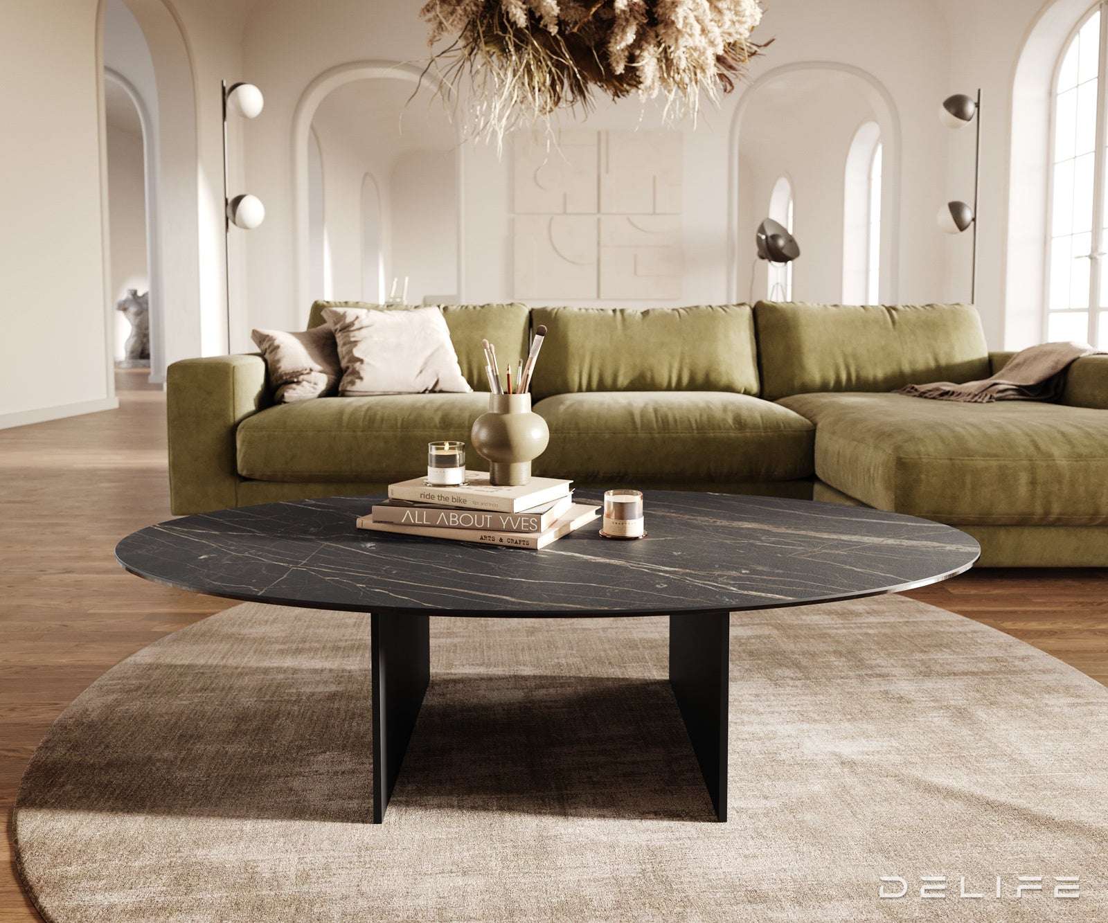Klubska mizica Edge 140x80 cm, material: keramika Laminam Noir Desir
