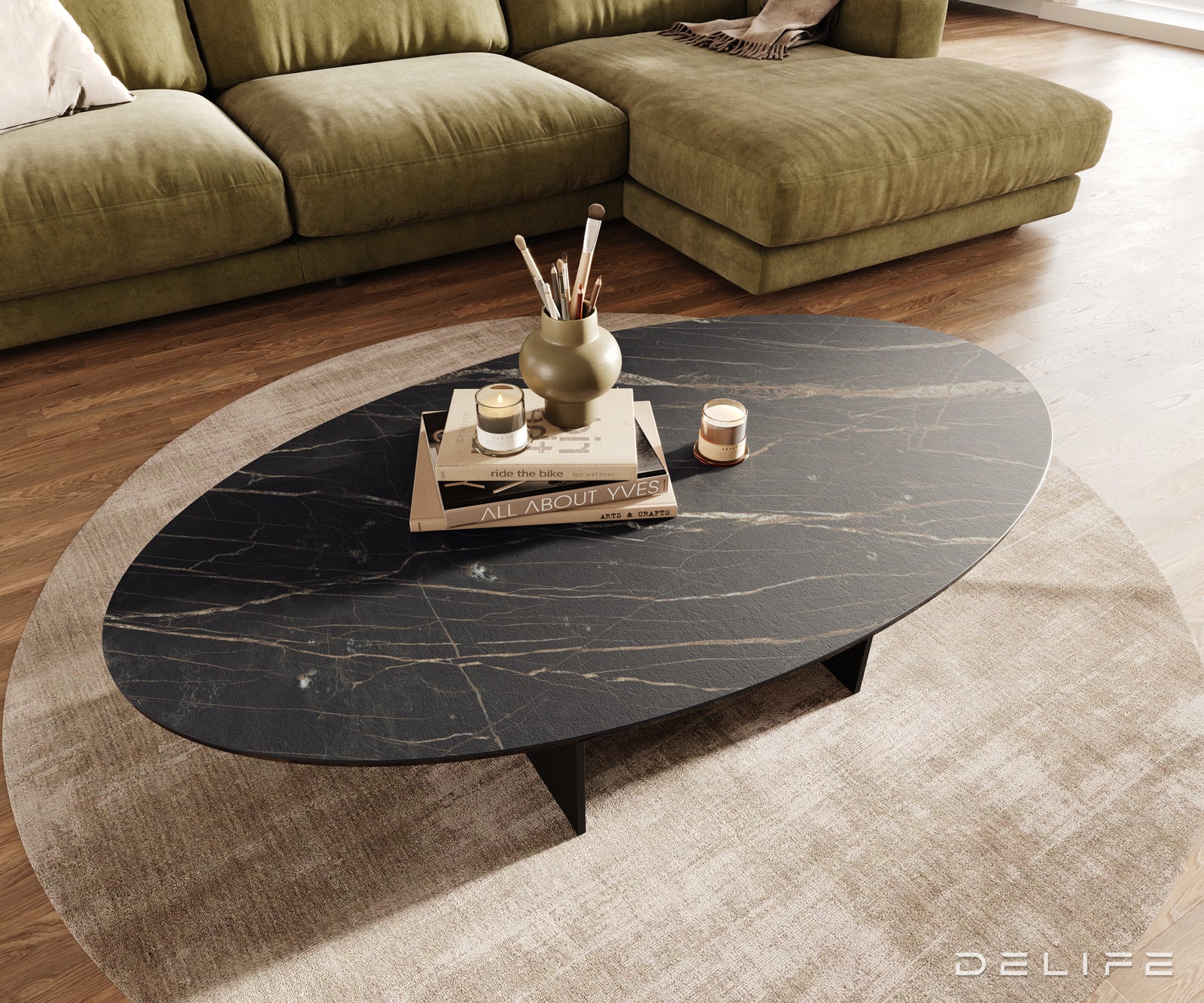 Klubska mizica Edge 140x80 cm, material: keramika Laminam Noir Desir
