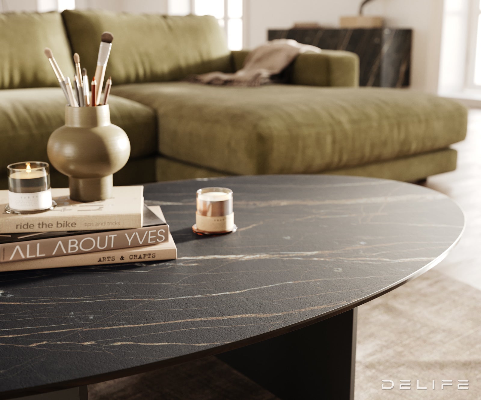 Klubska mizica Edge 140x80 cm, material: keramika Laminam Noir Desir