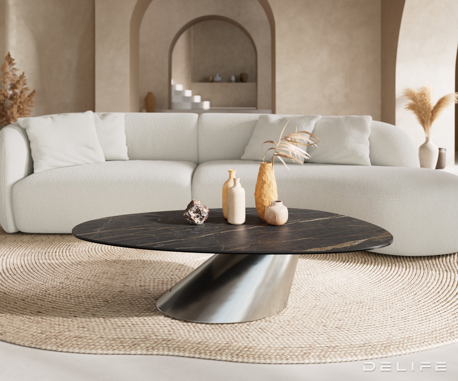 Klub mizica Edge 140x75cm, Material: keramika Laminam Noir Desir