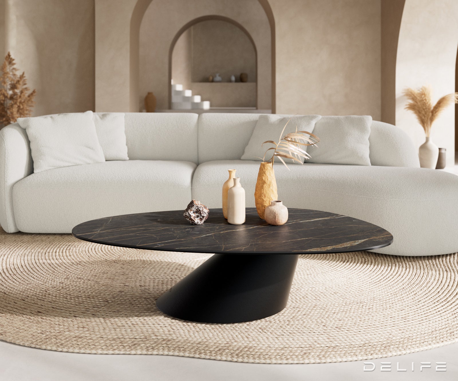 Klub mizica Edge 140x75cm, Material: keramika Laminam Noir Desir