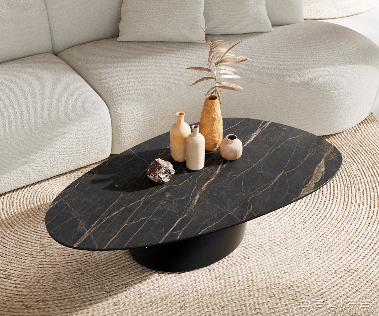 Klub mizica Edge 140x75cm, Material: keramika Laminam Noir Desir