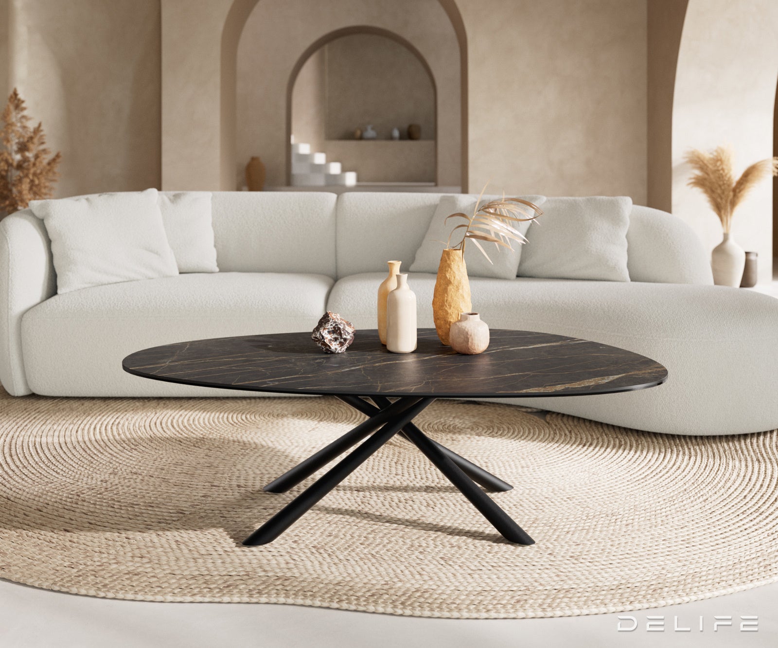 Klub mizica Edge 140x75cm, Material: keramika Laminam Noir Desir