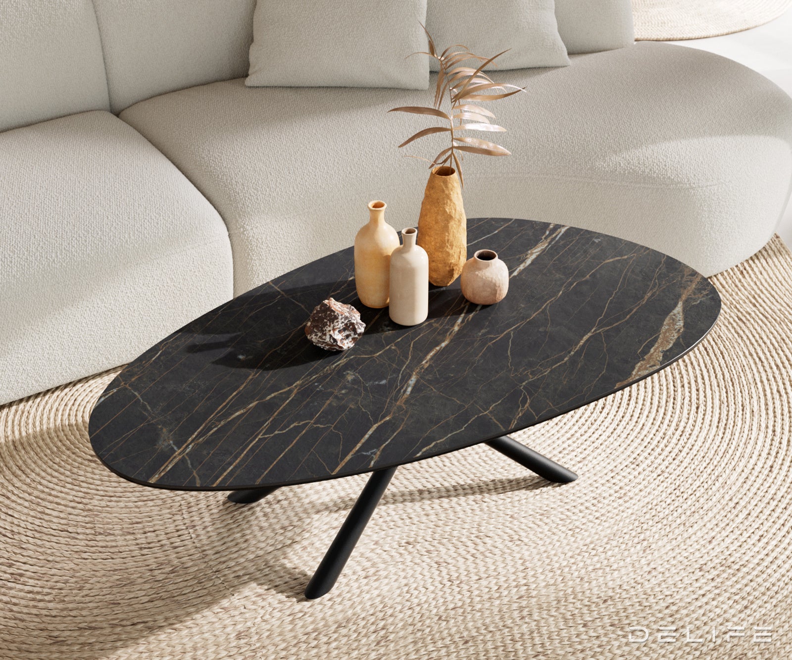 Klub mizica Edge 140x75cm, Material: keramika Laminam Noir Desir