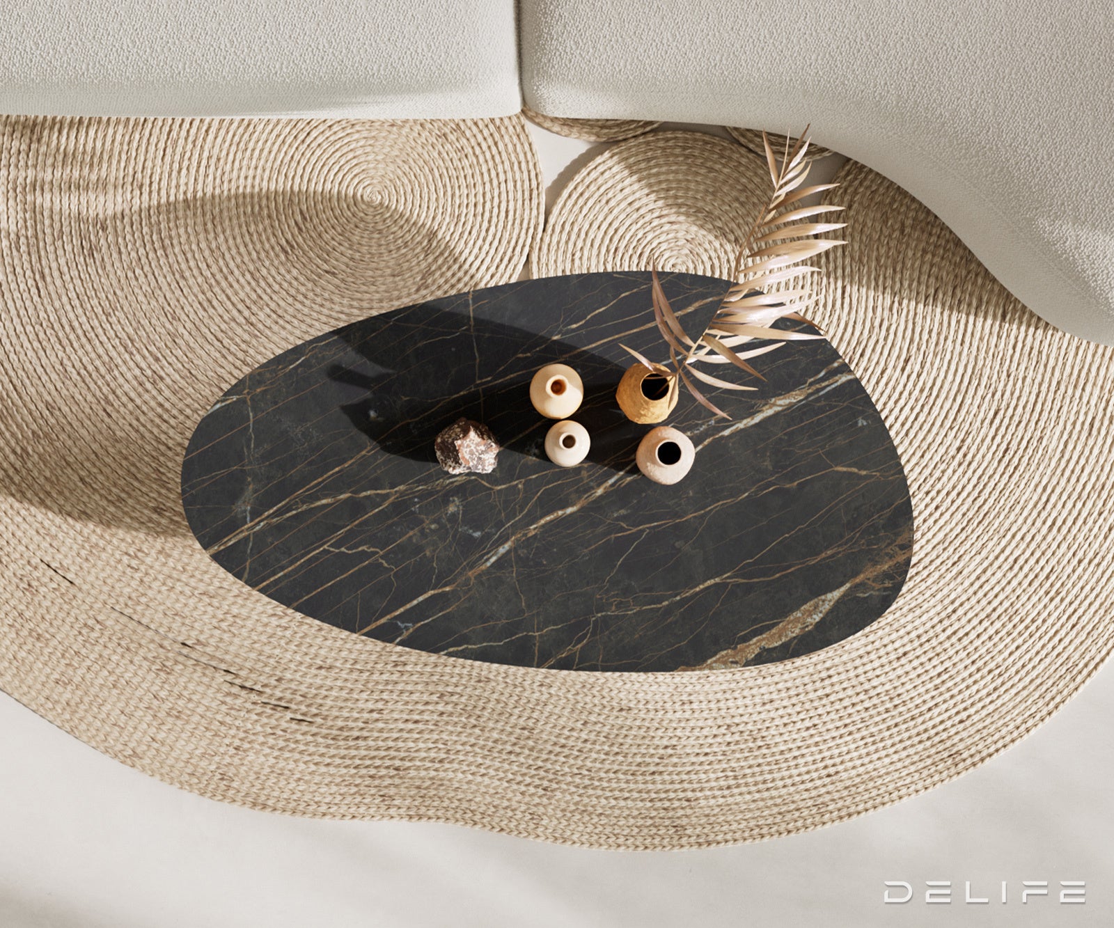 Klub mizica Edge 140x75cm, Material: keramika Laminam Noir Desir