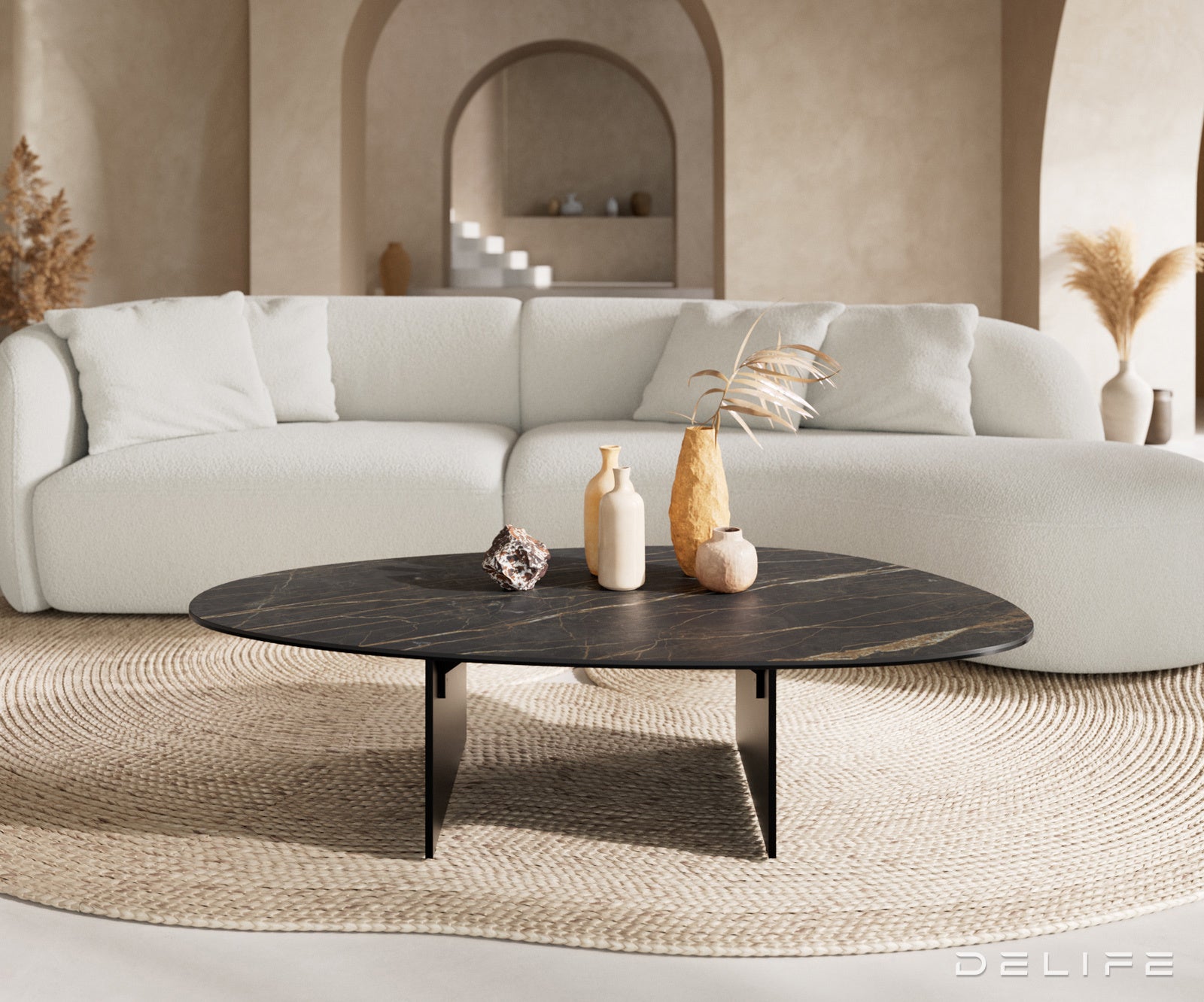 Klubska mizica Edge 140x75 cm, material: keramika Laminam Noir Desir