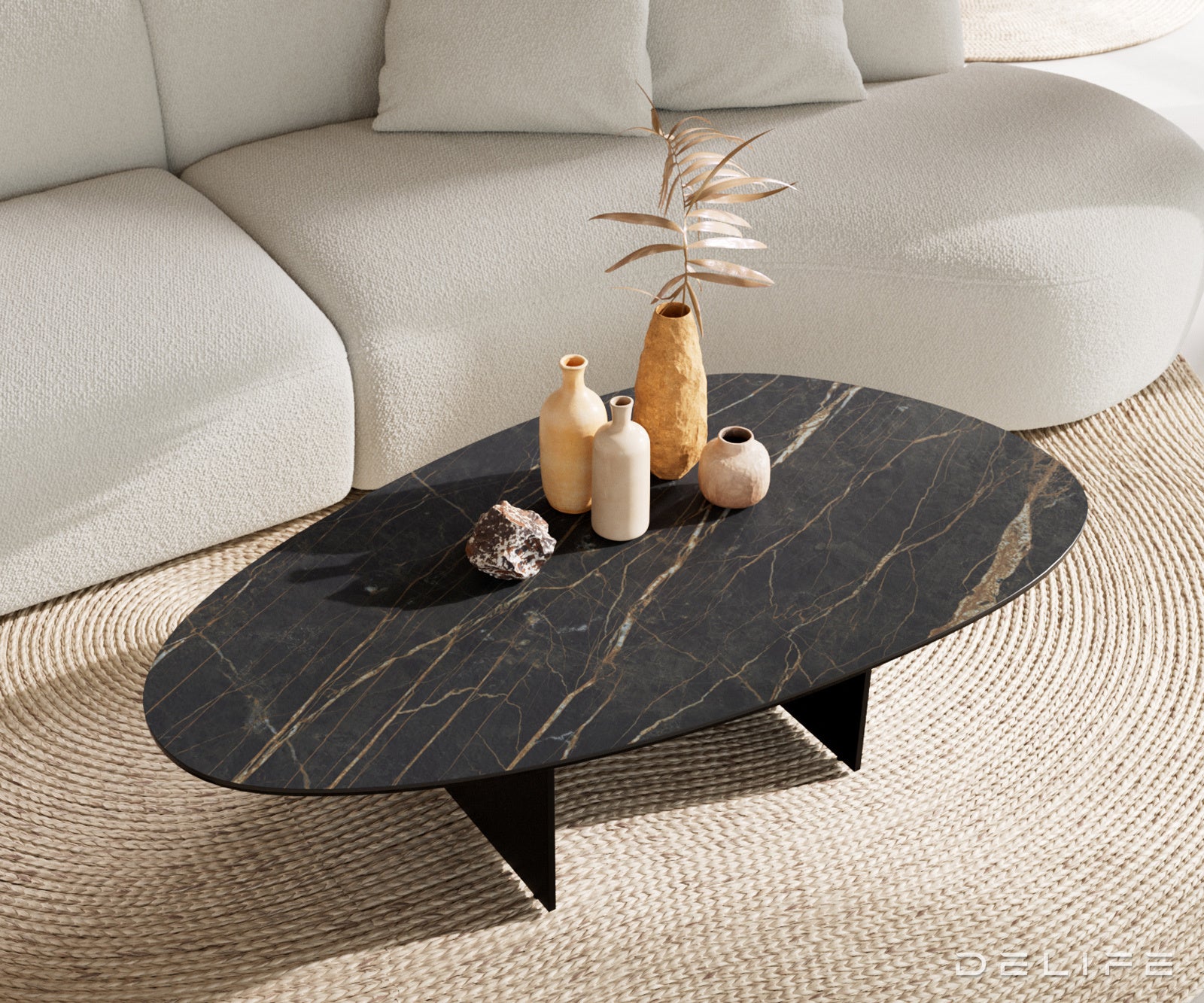 Klubska mizica Edge 140x75 cm, material: keramika Laminam Noir Desir