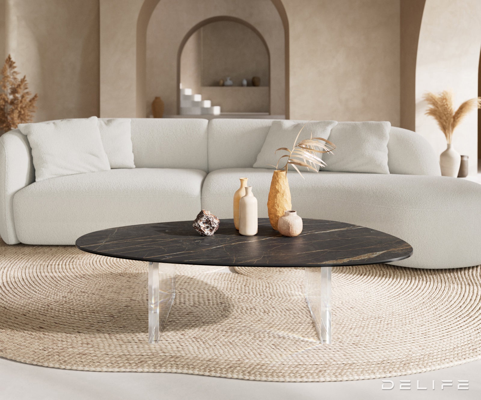 Klubska mizica Edge 140x75 cm, material: keramika Laminam Noir Desir
