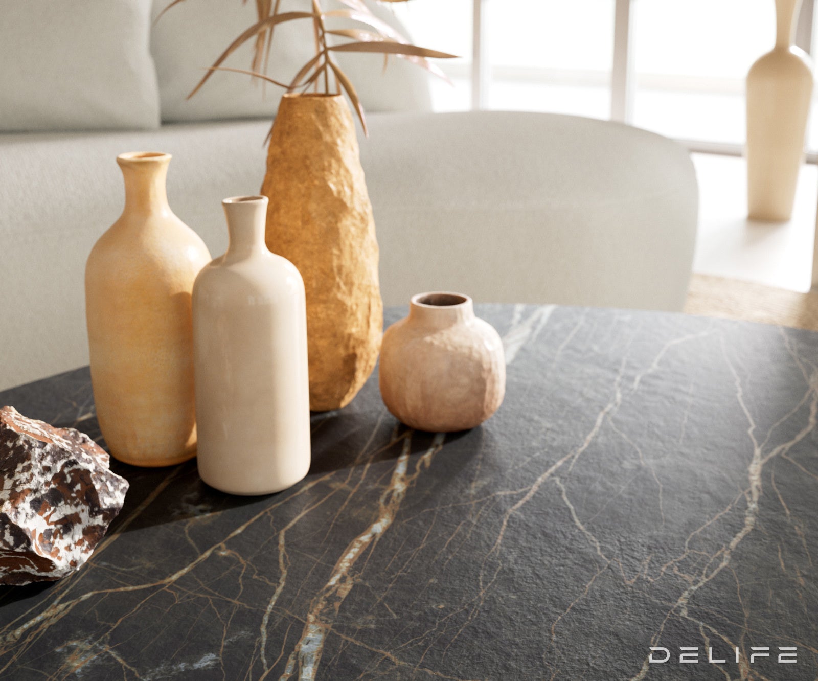 Klubska mizica Edge 140x75 cm, material: keramika Laminam Noir Desir