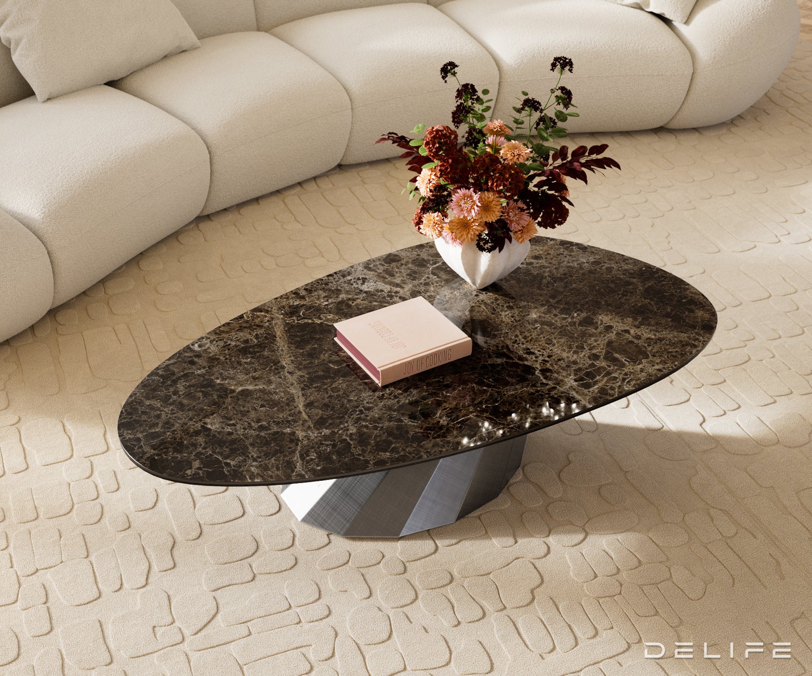 Klub stolić Edge 140x75cm, Material: Keramika Laminam Emperador Extra Lucidato