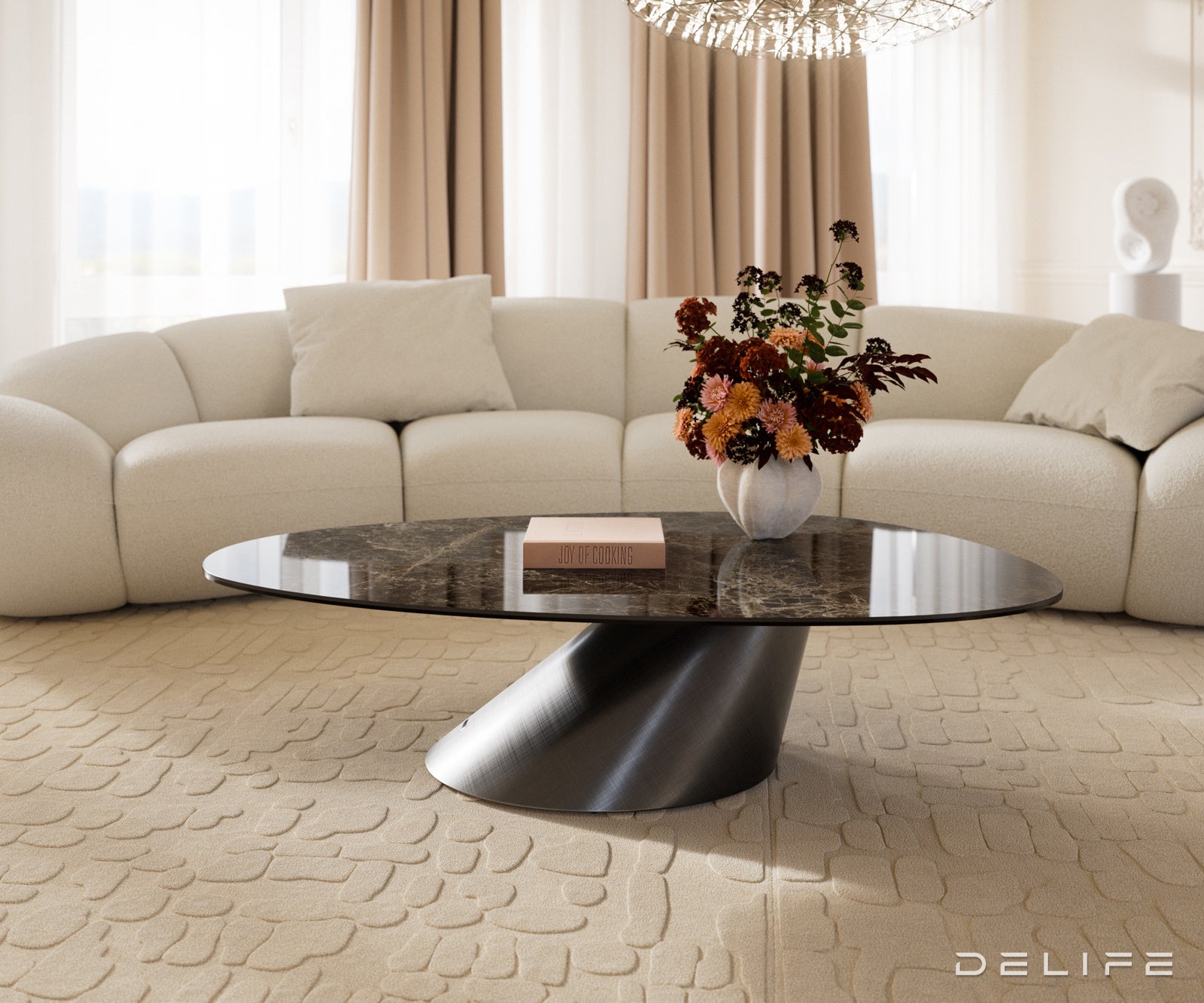 Klub stolić Edge 140x75cm, Material: Keramika Laminam Emperador Extra Lucidato