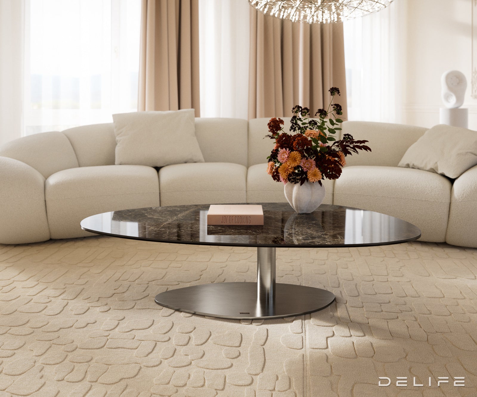 Klub stolić Edge 140x75cm, Material: Keramika Laminam Emperador Extra Lucidato