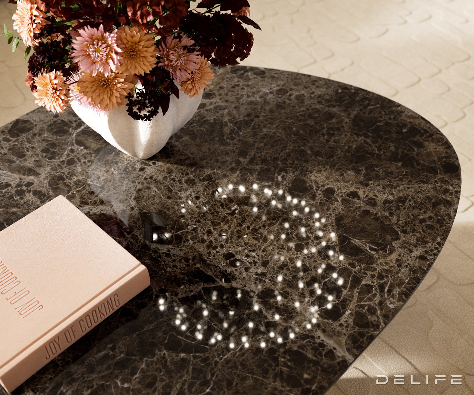 Klub stolić Edge 140x75cm, Material: Keramika Laminam Emperador Extra Lucidato