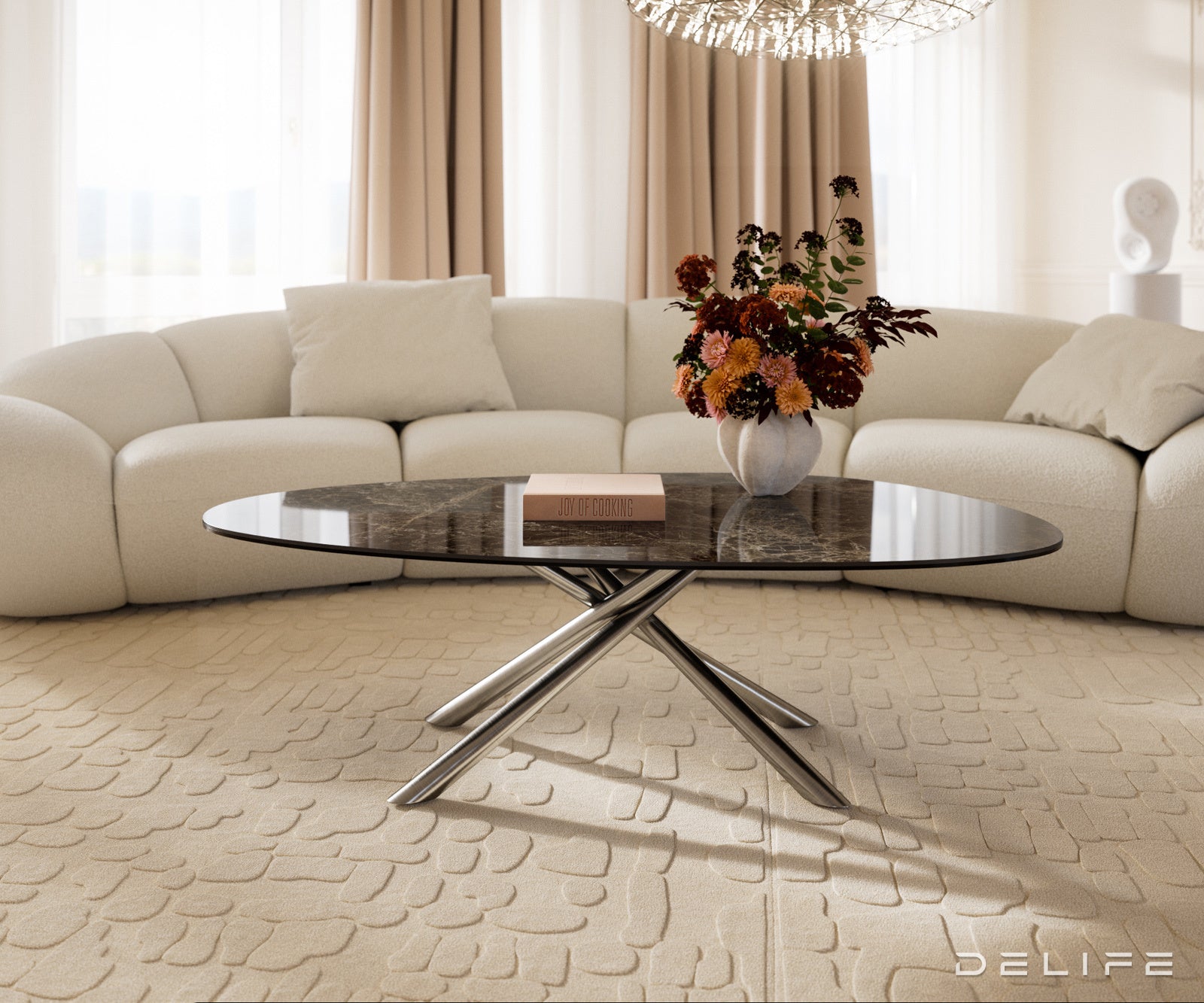 Klub stolić Edge 140x75cm, Material: Keramika Laminam Emperador Extra Lucidato