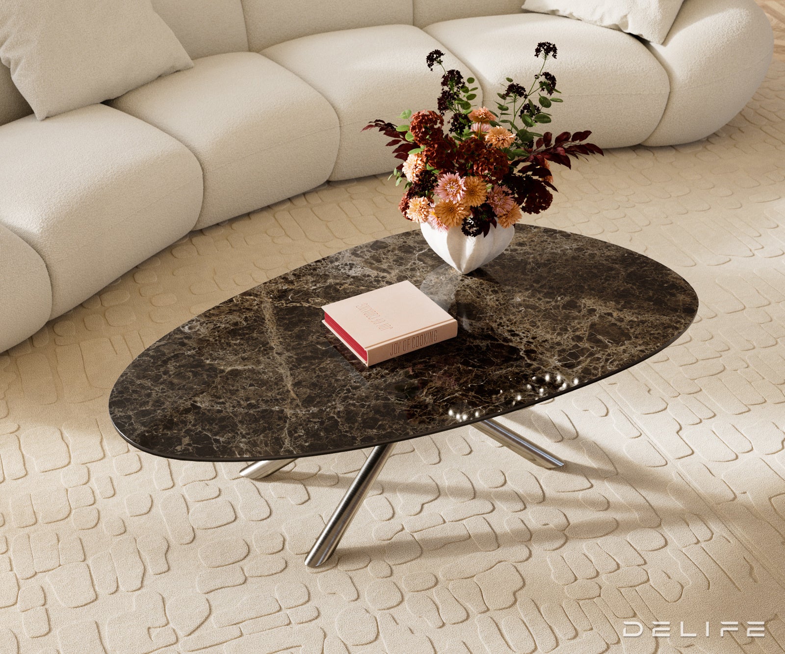 Klub stolić Edge 140x75cm, Material: Keramika Laminam Emperador Extra Lucidato