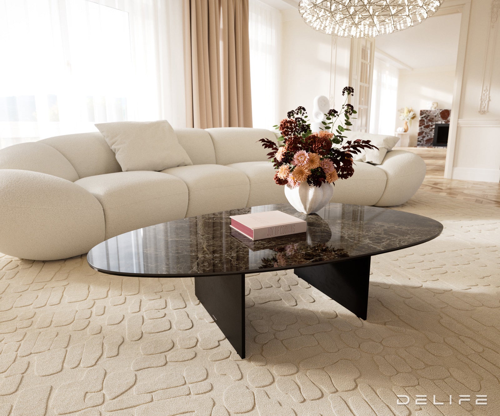 Klubska mizica Edge 140x75 cm, material: keramika Emperador Extra Lucidato