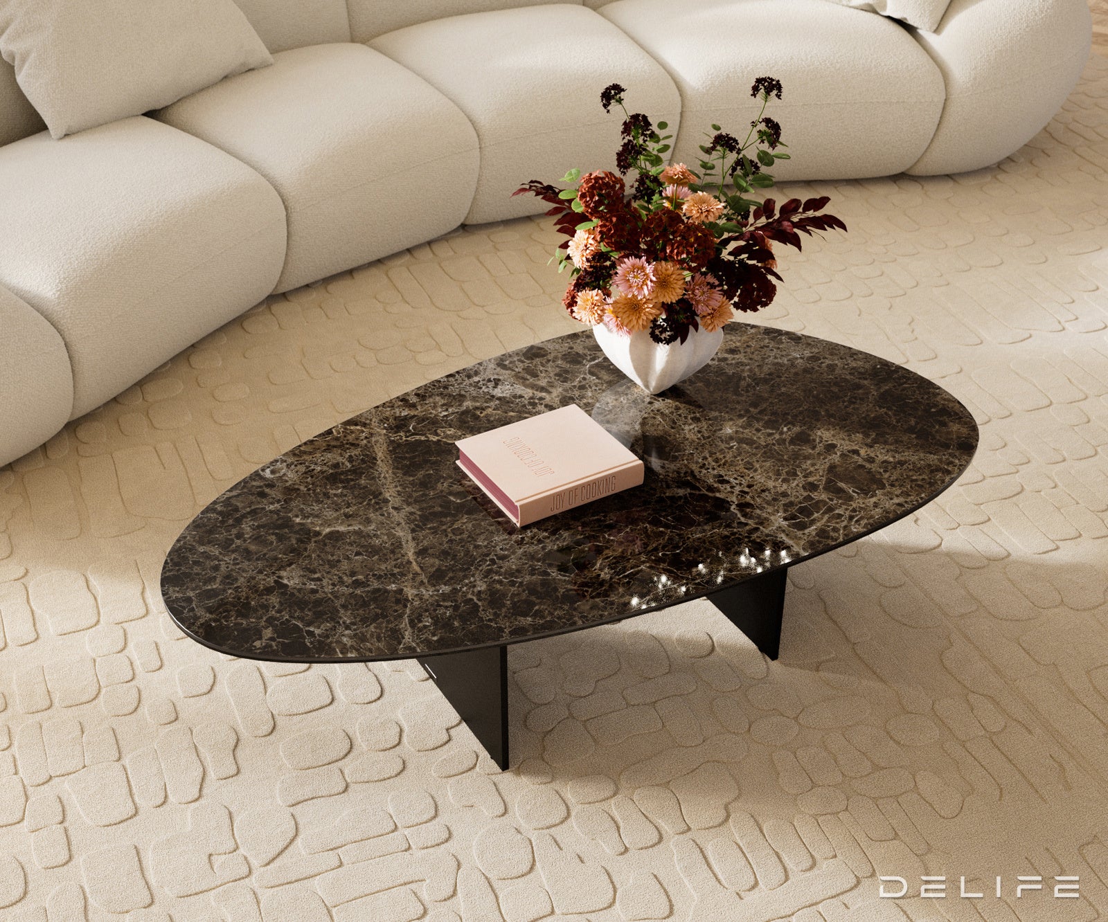 Klubska mizica Edge 140x75 cm, material: keramika Emperador Extra Lucidato