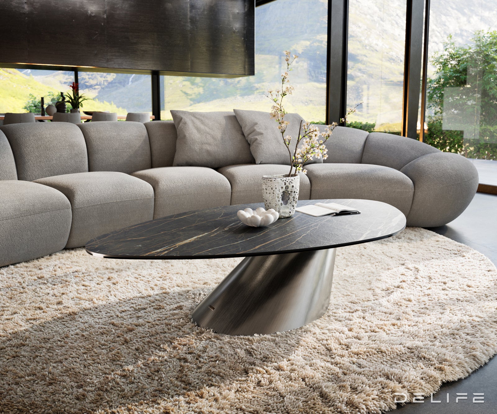 Klub mizica Edge 140x76cm, Material: keramika Noir Desir