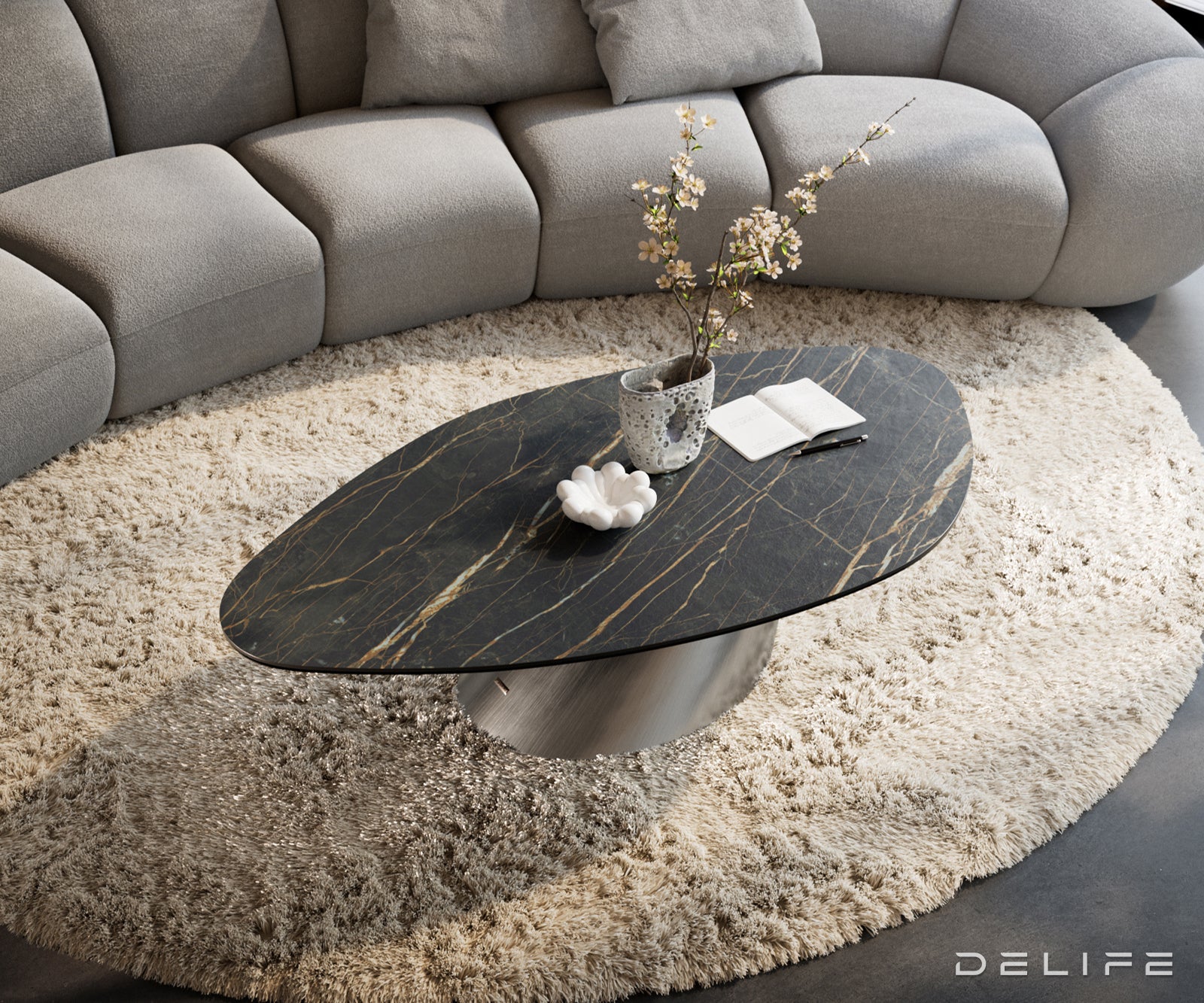 Klub mizica Edge 140x76cm, Material: keramika Noir Desir