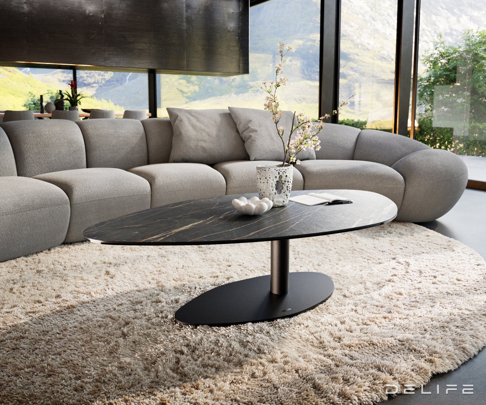 Klub mizica Edge 140x76cm, Material: keramika Noir Desir