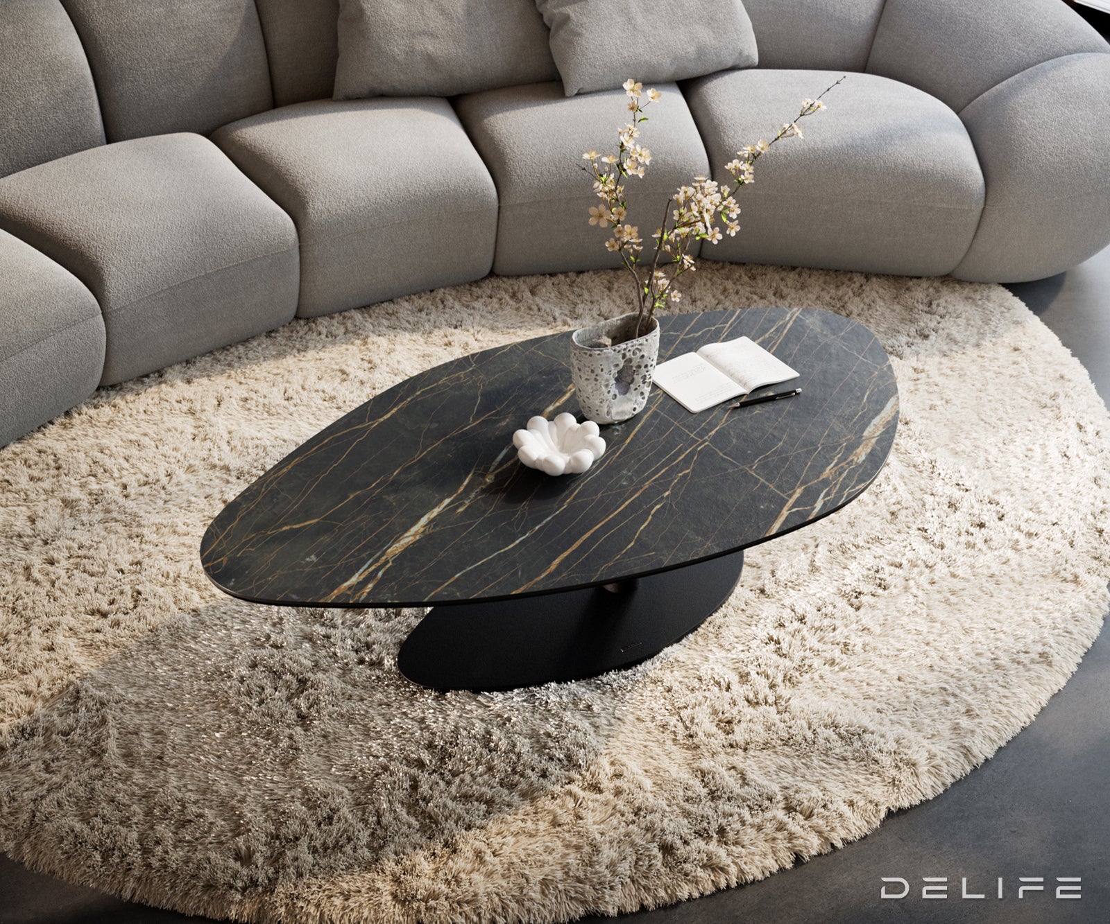 Klub mizica Edge 140x76cm, Material: keramika Noir Desir