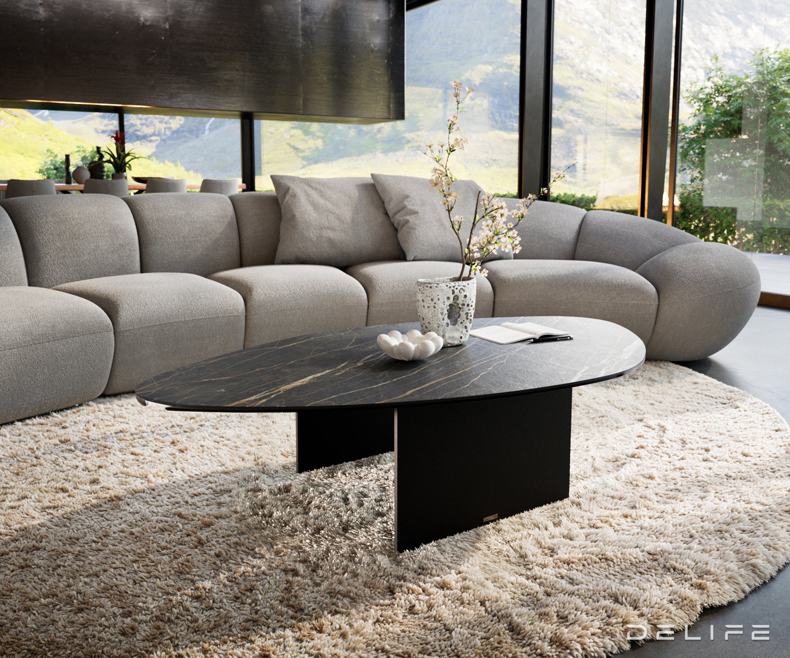 Klub mizica Edge 140x76cm, Material: keramika Noir Desir