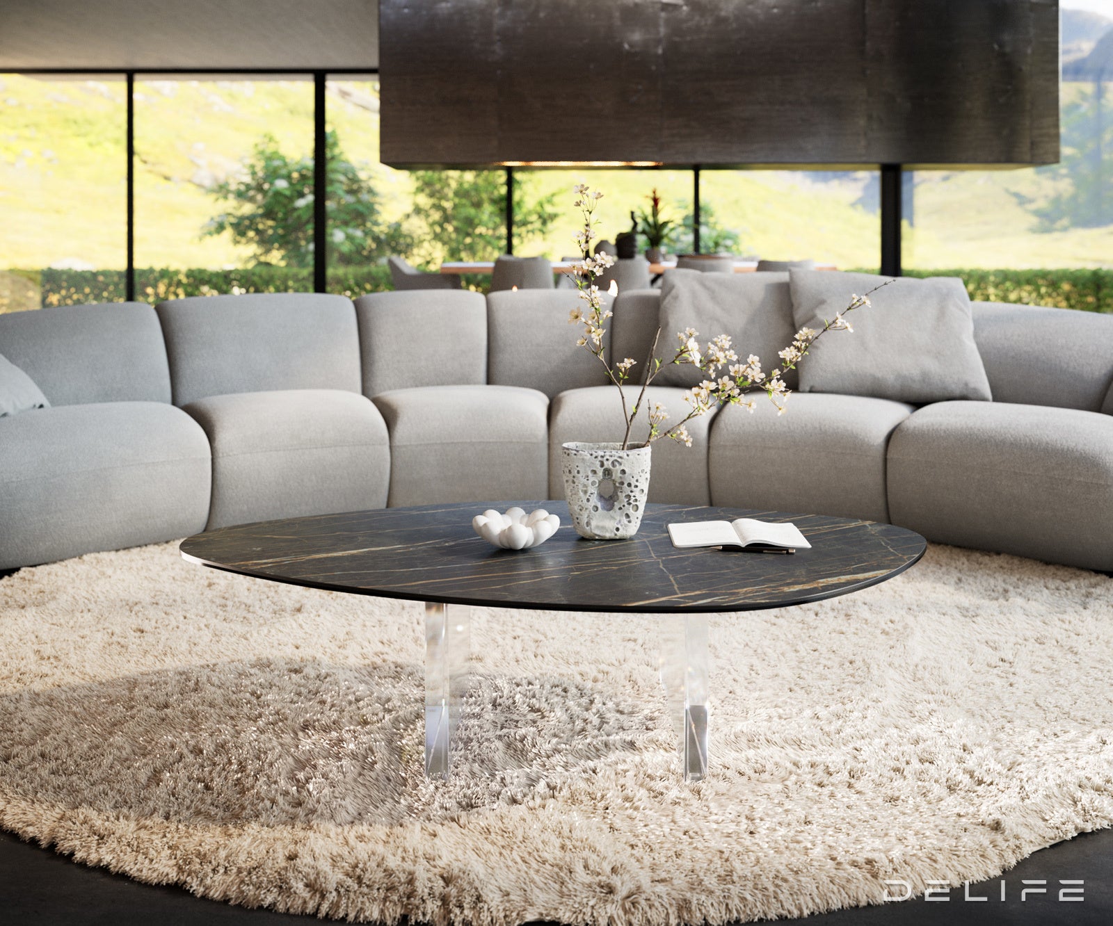 Klubska mizica Edge 140x76 cm, material: keramika Laminam Noir Desir