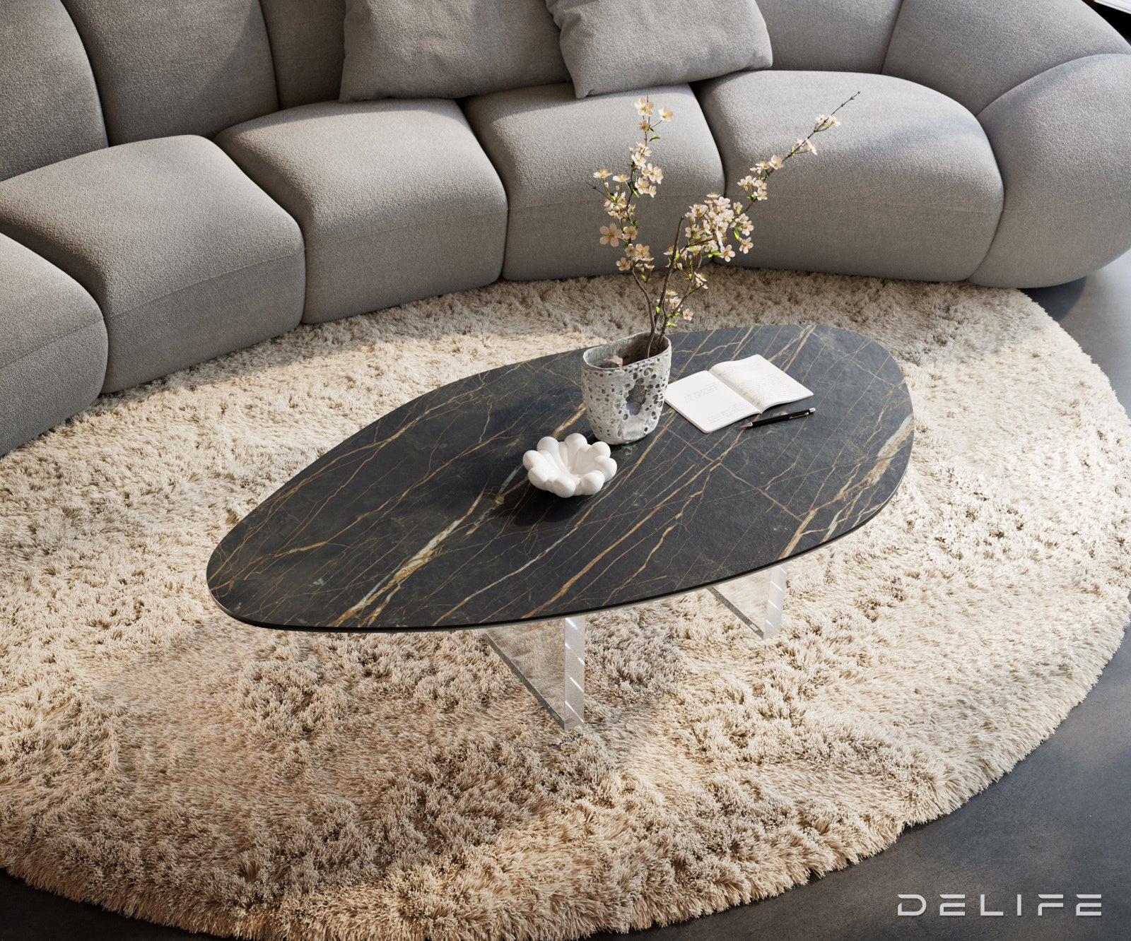 Klubska mizica Edge 140x76 cm, material: keramika Laminam Noir Desir