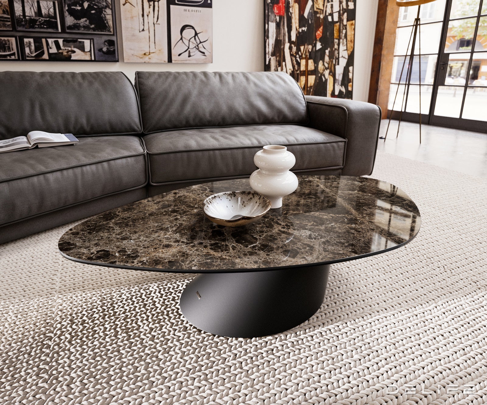 Klub mizica Edge 140x76cm, Material: keramika Emperador Extra Lucidato